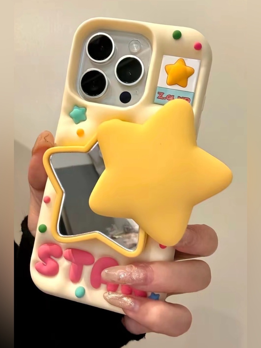 ⭐️Cute Star Phone Case with Mirror for IPhones 14 & 15 Plus 12,13,14,15 Pro Max